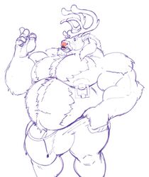 anthro belly big_belly big_bulge bulge cervine clothed clothing humanoid_penis hyper hyper_belly male male_only mammal moose musclegut muscular muscular_male nipple_piercing nipples penis piercing siriusdog sketch solo standing topless underwear vein