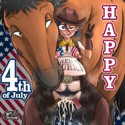 1girls 1horse 4th_of_july bleach bleach:_the_thousand-year_blood_war cowboy_hat english_text female hairy_pussy horse horsecock imminent_sex intersex interspecies kuchiki_rukia peace_sign pubic_hair text voluptuous voluptuous_female zoophilia zoophilia_pregnancy