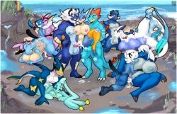 agnes_(hambor12) anthro antonio_(latiar) azuka_(gardiovoir) balls bayou_(gardiovoir) beard big_breasts big_dom_small_sub blue_body blush bodily_fluids border breast_play breast_suck breasts cum cum_inside cyan_(skybluefox) dewott dominant double_penetration eeveelution facial_hair fellatio female female_penetrated feraligatr from_behind_position generation_1_pokemon generation_2_pokemon generation_3_pokemon generation_4_pokemon generation_5_pokemon generation_6_pokemon genital_fluids genitals greninja group group_sex gwen_(sirphilliam) hambor12 happy happy_sex hi_res lapras legendary_pokemon looking_pleasured lugia luli_(latiar) making_out male male/female male_penetrating male_penetrating_female multiple_positions muscular muscular_male narir_(latiar) nintendo nipples nude open_mouth oral orgy outside outside_sex parallel_sex penetration penile penis phione pokemon pokemon_(species) pokemorph prone_bone_position raised_leg sammy_(hambor12) samurott sevan_(brad247) sex sharpedo size_difference small_dom_big_sub speed_bump_position spitroast standing standing_sex sucking thick_thighs threesome tomas_(hambor12) vaginal_penetration vaginal_penetration vaporeon white_border