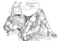 1boy 2025 antennae cat_ears deltarune deltarune_chapter_3 digital_drawing_(artwork) digital_media_(artwork) english_text heart_boxers heart_underwear high_heels maid maid_outfit maid_uniform male male_only pointy_nose sketch solo solo_male tenna_(deltarune) text underwear