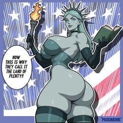 1girls ass breasts english_text female female_focus female_only fourth_of_july large_ass large_breasts looking_at_viewer pixiqueenie solo statue_of_liberty text thick_thighs thighhighs thighs