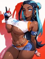 ai_generated crop_top dark-skinned_female dark_skin fr34ky huge_breasts midriff nessa_(pokemon) pokemon underboob