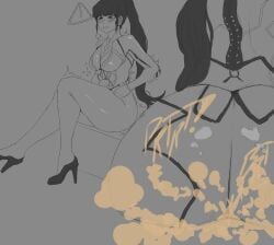 1girls big_ass breasts_bigger_than_head bubble_butt eve_(stellar_blade) fart fart_cloud fart_fetish farting farting_at_viewer fat_ass holding_stomach melonarts2_(artist) monochrome pov stellar_blade stomach_noises trembling