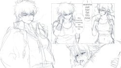 2girls arcywillea40238 bbw blush braided_hair canon_genderswap cigarette cunnilingus english_text fat genderswap_(mtf) ginko_sakata gintama gintoki_sakata hijikata_tenko hijikata_toshiro i_wanna_suck_her_fat_titties_(meme) looking_at_viewer meme monochrome oral overweight overweight_female pussy_juice rough_sketch rule_63 sketch sketch_page smoking sports_bra towel_around_neck twin_braids yuri