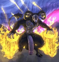 absurd_res anthro balls big_balls big_penis bovid caprine demon elden_ring_nightreign fight fighting_pose fire foreskin fromsoftware genitals goat hi_res hooves horn huge_balls huge_cock hyper hyper_genitalia hyper_penis jewelry libra_creature_of_night long_tail magic male mammal multi_eye muscular muscular_anthro muscular_male penis pose pubes shybird solo tail uncircumcised vein veiny_penis