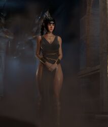 1girls 3d 3d_render baldur's_gate_3 bangs braid circlet dress dungeons_and_dragons elf female green_eyes long_hair shadowheart soboro solo_female standing sweat thighs wizards_of_the_coast