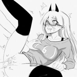 big_ass big_breasts big_breasts big_butt big_titties black_and_white blush chainsaw_man curvaceous curvaceous_female curvaceous_figure curvy curvy_figure curvy_hips female glasses juicy_pussy long_hair monochrome penetration penis penis_in_pussy power_(chainsaw_man) pussy pussy_juice sakiend1