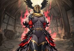 1girls abs ai_generated armor armored_female belt black_hair blonde_hair boots breasts dark_skin drow elf elf_girl feather_skirt feathers female fingerless_gloves gauntlets gloves helmet horror horror_(theme) large_breasts long_hair monster_girl muscles muscular muscular_female nipples original original_character paigen platinum_blonde_hair pussy scarf shoulder_armor sia_(paigen) skirt toned_body toned_female two-tone_hair valkyrie winged_helmet