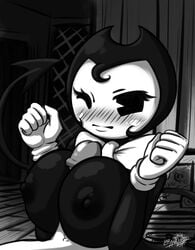 1boy 1boy1girl 1girls 2018 areolae bendy bendy_and_the_ink_machine bendy_fem bethy_(laranthrod) black_and_white black_eyes black_hair black_nipples black_skin blush bowtie breast_press breasts dated demon demon_girl duo exposed_torso eyelashes faceless_male female footwear gloves handwear huge_breasts huge_cock human human_on_humanoid humanoid large_breasts latiar male male/female monochrome neckwear nipples one_eye_closed outercourse paizuri puffy_nipples rule_63 short_hair signature solo_focus straight veiny_penis white_skin