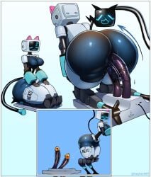 anal anal_fluids anal_fluids_on_object anal_sex anthro ass blush bodily_fluids female heykerart hi_res humanoid long_tail machine neko_robo_(jackfrostplamo) penetration robot robot_anthro robot_humanoid screen_face sleeping solo sound_effects tail thick_thighs vowelless vowelless_sound_effect zzz