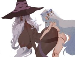 dark_skin dark_skinned_female elden_ring elden_ring_nightreign fat_ass female futanari huge_ass huge_breasts light_skin light_skinned_futa pixxel recluse_(nightreign) revenant_(nightreign) size_difference smaller smaller_penetrating white_hair