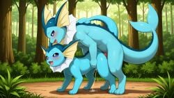 1boy 1female 1girls 1male 2animals 2d 2d_(artwork) 2pokemon ai_generated black_muzzle black_nose blue_body blue_skin blush blushing cum cum_inside duo duo_focus eeveelution female feral feral_female feral_male feral_on_feral feral_penetrated feral_penetrating feral_penetrating_feral fin forest game_freak generation_1_pokemon holding_female looking_pleasured male male_penetrating_female male_vaporeon mouth_open nintendo no_humans open_mouth outdoor_sex outdoors outside outside_sex pokemon pokemon_(species) pussy smiling tail thighs vaginal_penetration vaginal_sex vaporeon water_type white_fin white_pupils wild_pokemon