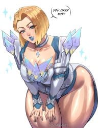 1girls 2d blonde_female blue_lipstick blue_nails bob_cut breasts cleavage clothed clothed_female emma_frost emma_frost_(marvel_rivals) female female_focus female_only hi_res large_breasts light-skinned_female light_skin looking_at_viewer luchidart marvel marvel_comics marvel_rivals solo thick_thighs thighs wide_hips