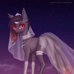 anus ass bride clothing dark-skinned_female dark_skin earth_pony equine fan_character female feral fur horse jewelry looking_at_viewer looking_back lunarlacepony mammal my_little_pony night nude pony pussy red_eyes sky solo standing