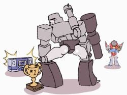 2boys animated ass ass_focus butt_focus crossed_arms duo glistening glistening_butt grey_body grey_butt humanoid loop machine male male_only megatron metal metallic_body robot robot_humanoid shaking_ass shaking_butt simple_background spicey_dicey_artist starscream transformers trophy twerking white_background