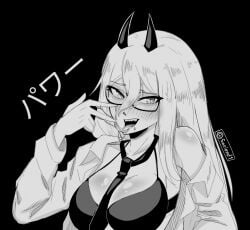 1girls big_titties black_and_white chainsaw_man clothing curvaceous curvaceous_female curvaceous_figure curvy curvy_figure curvy_hips female female_focus female_only long_hair monochrome power_(chainsaw_man) sakiend1