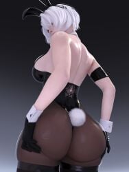 1girls ass ass_focus ass_grab big_breasts breasts bunny_ears bunny_girl bunnysuit fat_ass female female_only hi_res huge_ass light-skinned_female looking_back nier nier:_automata popogori solo thick_thighs white_hair yorha_2b