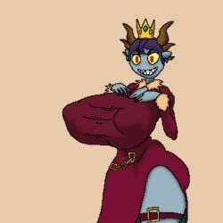big_ass big_breasts brawl_stars creepy_smile crown edit horns lewdicrousart malicious_mandy_(brawl_stars) mandy_(brawl_stars) red_dress red_pupils sharp_teeth smile supercell video_games yellow_eyes