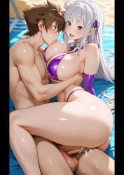 1boy 1girl cum_insidd cum_inside elf emilia_(re:zero) excited high_school_dxd huge_breasts huge_cock hyoudou_issei re:zero_kara_hajimeru_isekai_seikatsu sucking_breasts