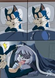absurd_res bat bed bodily_fluids clenched_teeth cum cum_on_face drool_on_face drooling ejaculation ekko_(tabascomilk) english_text eye_contact fan_character fangs fellatio fluffy fluffy_chest fur furniture genital_fluids genitals gesture glistening glistening_eyes half-closed_eyes hand_gesture handjob handjob_gesture hi_res licking lifting_covers long_tongue looking_at_another looking_down lying lying_and_blow_position lying_on_another lying_on_bed male male/male mammal narrowed_eyes neck_tuft on_back on_bed one_eye_closed onomatopoeia open_mouth open_smile oral penile penis penis_lick saliva saliva_string seductive sega sex sleeping sleeping_nude smile sonic_(series) sonic_the_hedgehog sonic_the_hedgehog_(series) sound_effects spread_legs spreading suggestive suggestive_gesture surprised surprised_expression surprised_face teeth text tongue tongue_out tongue_out_fellatio tonguejob tuft under_blanket under_covers vein veiny_penis woken_up