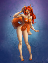 anthro breasts canine elvofirida female hair hera mammal nipples nude open_mouth pussy red_hair smile solo standing wide_hips