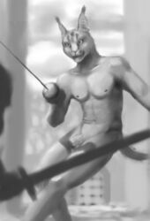 caracal feline fencer gladiator invalid_tag kemono male male_only mammal nude solo videart