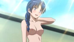 1girls blue_hair braid breasts edit edited female female_only kawashima_ami medium_breasts nipples nude nude_filter ponytail screencap solo solo_female supercaptianlewd topless toradora!