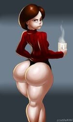 1girls ass clothed disney helen_parr huge_ass justcallmejeru milf mug panties pixar red_eyes short_hair smooth_skin solo sweater the_incredibles thick_thighs thong tight_clothing underwear wide_hips