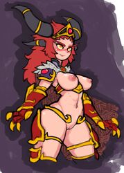 1girls alexstrasza anthro areolae arms bare_breasts big_breasts biped blizzard_entertainment blush bracelet breast_focus breasts busty cape clothed clothing curvy dragon dragon_girl dragon_humanoid dragon_queen erect_nipples exposed_breasts exposed_nipples exposed_pussy eyebrows eyelashes female female_only functionally_nude hair hairless_pussy horn humanoid jewelry light-skinned_female light_skin long_hair looking_at_viewer milf monster_girl necklace nipples no_bra no_panties partially_clothed partially_nude pussy reccand red_hair shoulders simple_background skimpy skimpy_armor smile solo solo_focus standing sweat thick_thighs video_games voluptuous warcraft world_of_warcraft