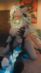 3d_(artwork) 4_horns 4k 9:16 absurd_res ambiguous_fluids animal_genitalia animal_penis anthro balls beastars big_bed big_breasts big_butt big_tail black_body black_fur blue_body blue_fur bodily_fluids breasts butt canine_genitalia canine_penis claws cunnilingus digital_media_(artwork) dragon duo erection facesitting facial_horn female fluffy fur furniture genital_fluids genitals glowing glowing_body glowing_fur glowing_genitalia glowing_horn glowing_penis hi_res horn huge_filesize hybrid knot knotted_penis luko_atmos lukoatmos lunastone lying male male/female markings multi_horn mythological_creature mythological_scalie mythology nose_horn oral paws penile_spines penis pinned_to_bed poster precum scalie sex sitting sitting_on_another size_difference tail thick_thighs vaginal vaginal_fluids white_body white_fur wickerbeast