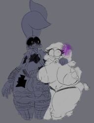 alternate_version_available animatronic balls big_balls big_penis bon_(the_walten_files) breasts breasts_bigger_than_head breasts_out broken bunny bunny_boy bunny_ears bush bushy_pubes chaoticdream cock damaged female large_breasts male massive_ass massive_breasts massive_penis pussy sha_(the_walten_files) sheep sheep_girl sheep_tail simple_background suprised suprised_look the_walten_files thick_thighs vein veins veiny veiny_penis
