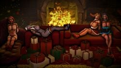 3d 4girls bondage breasts_out christmas crystal_maiden dota_2 drow_ranger large_breasts lina nipples windranger