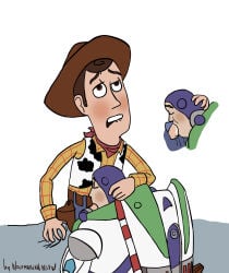 2boys animate_inanimate astronaut bitting_lip blowjob buzz_lightyear clothed clothed_sex cowboy dick_in_mouth disney doll forcing_on_dick gay gay_male gay_sex homosexual homosexual_male homosexual_sex living_doll living_toy looking_pleasured male male/male pixar sex sucking_dick sucking_penis toy toy_story wolfmarian woody_pride yaoi