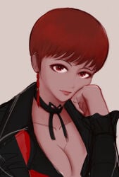 1girls big_breasts breasts busty busty_female dark-skinned_female dark_skin dress female female_focus formal_clothes huge_breasts king_of_fighters looking_at_viewer reavernk red_eyes red_hair short_hair suit tan tan-skinned_female tan_skin vice_(kof)