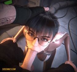 1girls 3d 3d_animation animated animated_gif big_penis blowjob blowjob_face erect_penis eve_(stellar_blade) eye_contact gif glasses looking_at_viewer penis_in_mouth stellar_blade sucking sucking_penis