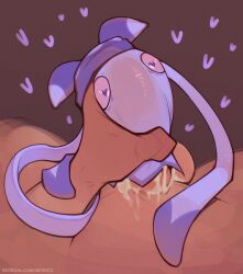 absurd_res ambiguous_gender anthro aquatic bodily_fluids cephalopod coleoid cum cum_inside decapodiform duo ejaculation fellatio feral genital_fluids heart_symbol hi_res killamari living_condom looking_down looking_pleasured male male/ambiguous mollusk mostly_offscreen_character nepentz oral pal_(species) palworld penetration penile penile_penetration pocketpair sex size_difference squid translucent translucent_body