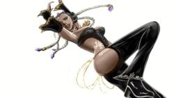 1girls abkc94 ass big_ass big_breasts bodypaint braid breasts busty busty_female dark-skinned_female dark_skin dolores_(kof) dress female green_eyes heels king_of_fighters shoes thick_thighs thighs white_hair