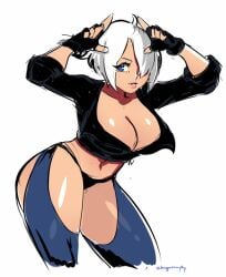 1girls angel_(kof) big_breasts blue_eyes d-ryuu dragonsinmysky huge_breasts king_of_fighters light-skinned_female light_skin pale-skinned_female pale_skin short_hair thick white_hair