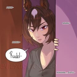 2d 2d_(artwork) 2girls bed bedroom caught_in_the_act cut_off door english english_text interrupted interruption masturbating masturbating_other masturbation moaning moaning_in_pleasure not_porn sirius_symboli_(umamusume) speech_bubble symboli_rudolf_(umamusume) tagme umamusume yuri