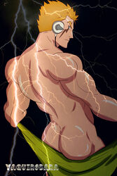 1boy ass ass_focus back back_muscles back_view bara biceps blonde blonde_hair blue_eyes bubble_ass bubble_butt fairy_tail gay human human_only laxus_dreyar looking_back male male_focus male_only muscle muscles muscular muscular_male nude nude_male scar scar_across_eye scar_on_face shiny_ass shiny_skin solo solo_focus solo_male yaquirobara yellow_hair