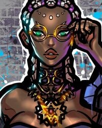 1girls big_breasts big_tits bodypaint braid dark-skinned_female dark_skin dolores_(kof) dress green_eyes king_of_fighters