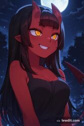 1girl ai_generated black_hair demon_girl full_moon
