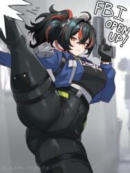 1girl 1girls fbi fbi_agent female female_focus female_only gloves gun weapon zenless_zone_zero zhu_yuan