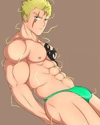 1boy abs biceps blonde_hair blue_eyes bulge butt fairy_tail gay laxus_dreyar male male_only muscle muscles muscular pecs six_pack solo tagme underwear