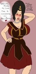 alternate_costume alternate_hairstyle avatar_the_last_airbender azula beehive_hair big_breasts big_lips black_hair dialogue domestication happy_trance heart-shaped_pupils heart_eyes hourglass_figure hourglass_figured_female huge_breasts huge_hips imminent_sex large_breasts necklace pov_dom smile stepfordization wide_hips xxxx52