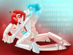 1010 2boys anal blush cum embrace gay holding_hands male_only naked no_straight_roads penis purlhew_(no_straight_roads) robot robot_boy smiling zimelu_(no_straight_roads)