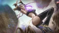 1girls abkc94 ass big_breasts bodypaint braid breasts busty busty_female dark-skinned_female dark_skin dolores_(kof) dress female heels jewels king_of_fighters magic rocks shoes thick_thighs thighs white_hair
