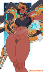 1girls 2d 2d_(artwork) athletic athletic_female big_breasts bottomless cleavage clothed clothed_bondage clothed_female completely_nude completely_nude_female curvy_figure dark-skinned_female dark_skin domina female female_only hourglass_figure human human_only indian indian_female mechanical_arms nude nude_female office_lady overwatch robotic_arm robotic_arms simple_background solo solo_female stopu taped_mouth toned toned_female vaira_singhania voluptuous white_background