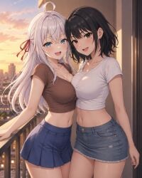 2girls ai_assisted ai_generated alisa_mikhailovna_kujou big_breasts female/female original_character petite_body sexy_body sexy_pose