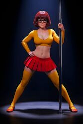 ai_generated breasts crop_top legs_apart miniskirt scooby-doo stockings thighs velma_dinkley